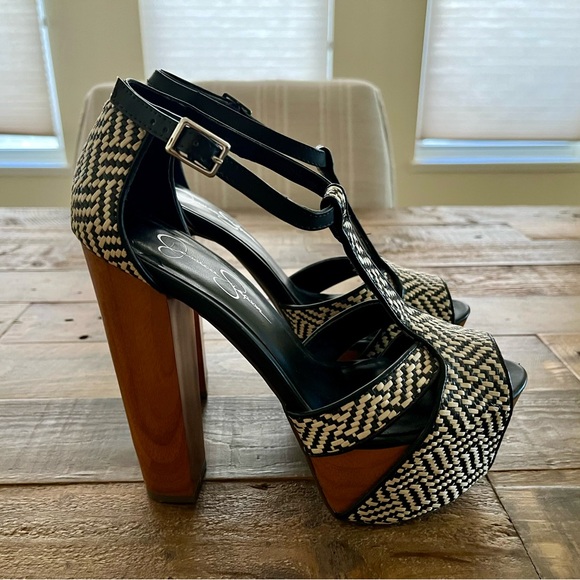 JESSICA SIMPSON WOOD PLATFORM HEELS SIZE 7.5 - Picture 4 of 8